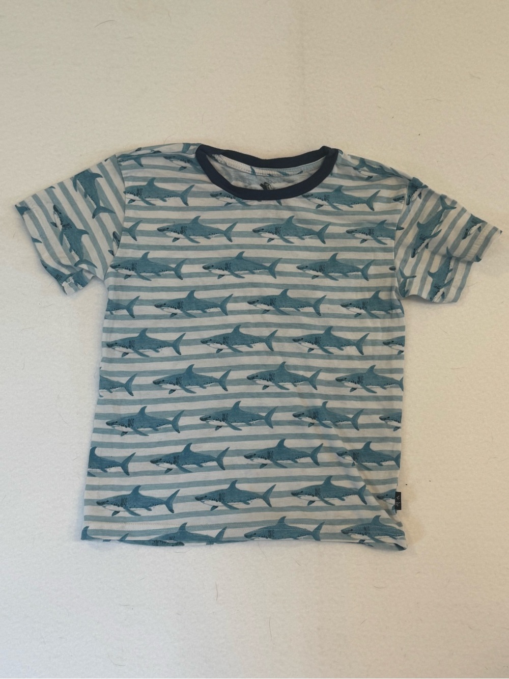 Kids Shark Stripe Short Sleeve Tee - Blue